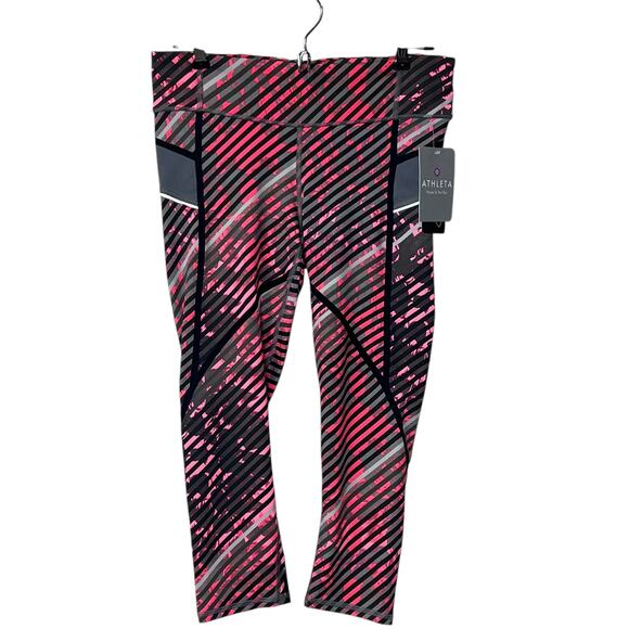 Athleta Radical Stride Capri Striped Legging Pink/Gray/Black Women's Small NWT - Picture 1 of 11